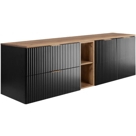 Set da bagno: mobile con cassetti, mobile con ante e ripiano 57×46×140 cm, colore: Cashmere / Rovere Craft, maniglia nera