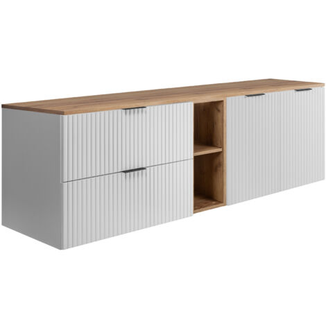 Set da bagno: mobile con cassetti, mobile con ante e ripiano 57×46×140 cm, colore: Rovere Craft / nero, maniglia nera