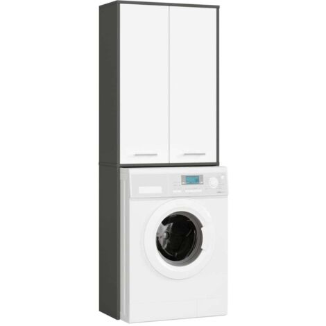 Set da bagno: mobile con cassetti, mobile con ante e ripiano 57×46×180 cm, colore: bianco / rovere Craft, maniglia nera