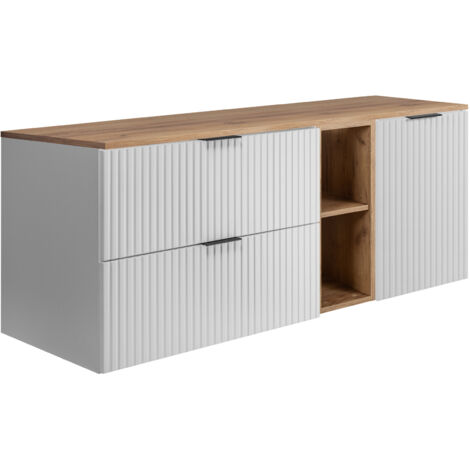 Set da bagno: mobile con cassetti, mobile con ante e ripiano 57×46×180 cm, colore: Rovere Craft, maniglia nera