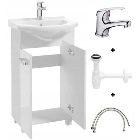 Set da bagno: mobile con lavabo 50 bianco su gambe Mila