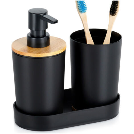 SET DA BAGNO NERO ACCESSORI DA BAGNO DISPENSER PER BICCHIERI DA 3 PEZZI