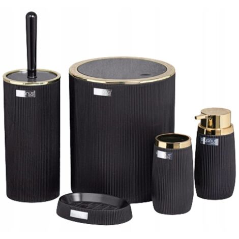 Set da bagno rotondo 5 pezzi, nero e oro