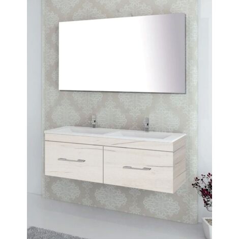 Set da bagno sospeso Firenze cassetti - 8 colori diversi - 14 misure - Include mobile, lavabo e specchio - Bianco Nordico 120x45Cm 2 Seni