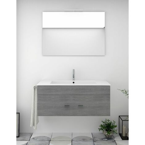 Mobile bagno sospeso 120 cm profondo 51,5 cm eucalipto colonna dx e  specchio - Dinamiko