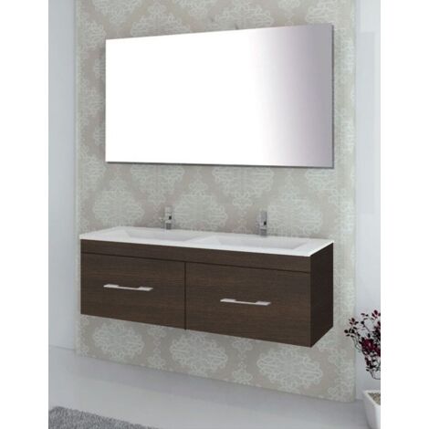 Set da bagno sospeso Firenze cassetti - 8 colori diversi - 14 misure - Include mobile, lavabo e specchio - Rovere Evasione 120x45Cm 2 Seni