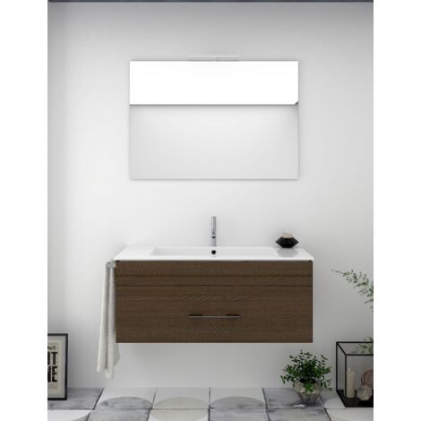Set da bagno sospeso Firenze cassetti - 8 colori diversi - 14 misure - Include mobile, lavabo e specchio - Rovere Evasione 80x45Cm