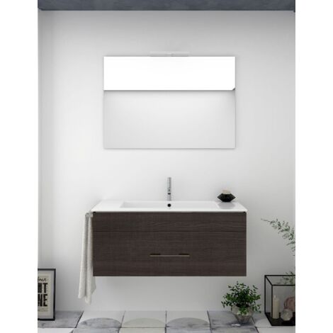 Set da bagno sospeso Firenze cassetti - 8 colori diversi - 14 misure - Include mobile, lavabo e specchio - Rovere Sinatra 70x45Cm