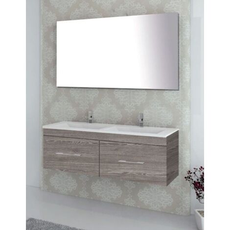 Set da bagno sospeso Firenze cassetti - 8 colori diversi - 14 misure - Include mobile, lavabo e specchio - Rovere Smoky 120x45Cm 2 Seni