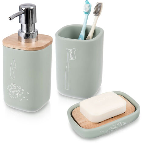 SET DA BAGNO VERDE, 3 ACCESSORI PER BICCHIERI CON DISPENSER