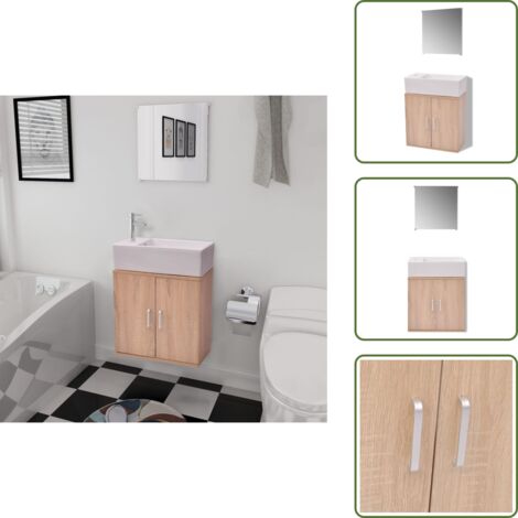 Set da bagno - vidaXL Set Mobili da Bagno con Lavabo 3 pz Beige - Armadio da parete