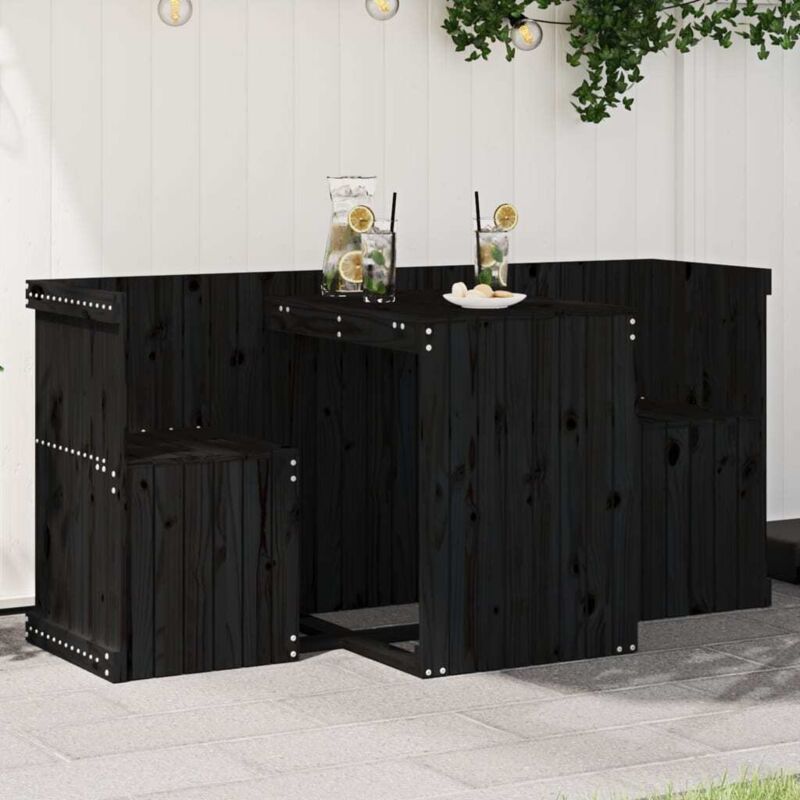 Set Da Balcone A 2 Posti Nero In Legno Massello Di Pino Vidaxl