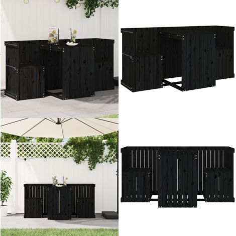 Set da Balcone a 2 Posti Nero in Legno Massello di Pino - Tavolo da giardino - Sedie da esterno