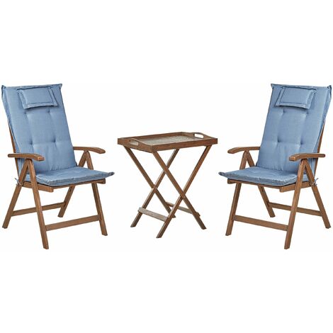 Set da balcone con 2 sedie da giardino regolabili in legno di acacia e cuscini blu Amantea