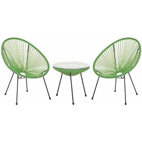 Set da Balcone Moderno in Rattan Spaghetti Verde Acapulco II