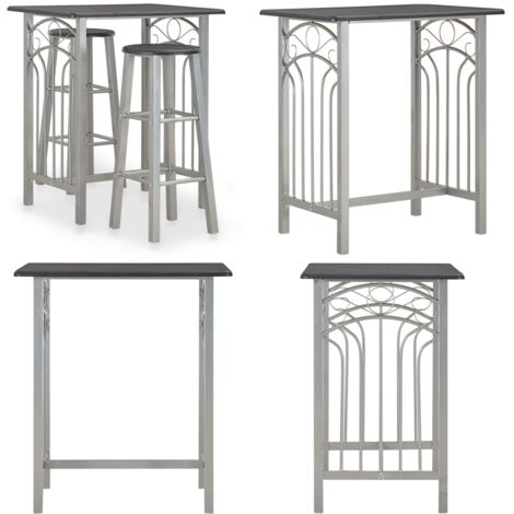 Set da Bar 3 pz in Legno e Acciaio Nero - Tavolo da bar - Sgabello da bar