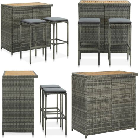 Set da Bar 3 pz in Polyrattan Grigio - Tavolo da bar - Sgabello da bar