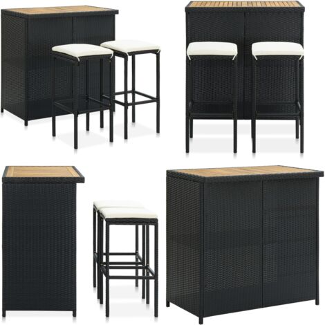 Set da Bar 3 pz in Polyrattan Nero - Tavolo da bar - Sgabello da bar