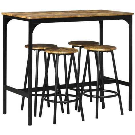 SET DA BAR 5 PEZZI CON TAVOLO ALTO E 4 SGABELLI STILE INDUSTRIALE. MARRONE E NERO