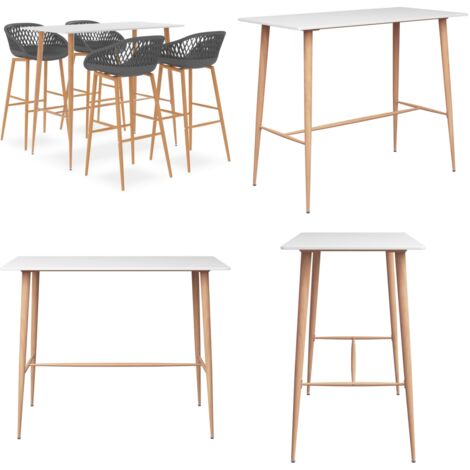 Set da Bar 5 pz Bianco e Grigio - Tavolo da bar - Sgabelli da bar