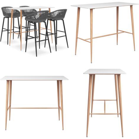 Set da Bar 5 pz Bianco e Grigio - Tavolo da bar - Sgabelli da bar