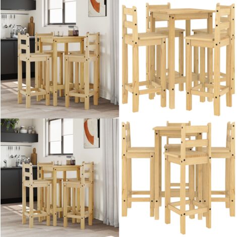 Set da Bar 5 pz in Legno Massello di Pino - Tavolo da bar - Sedie da bar