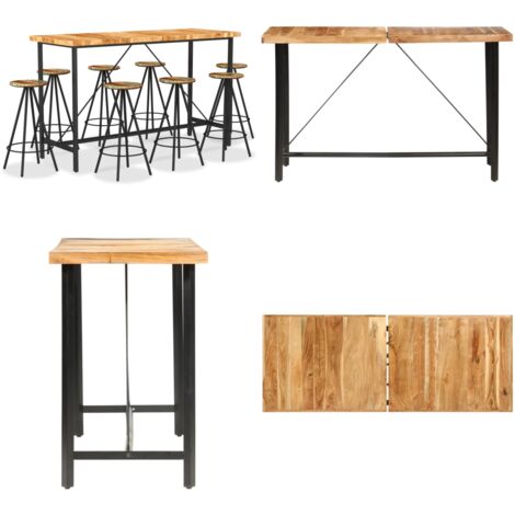 Set da Bar 9 pz in Legno Massello di Acacia e Legno di Recupero - Tavolo da bar - Sgabelli da bar