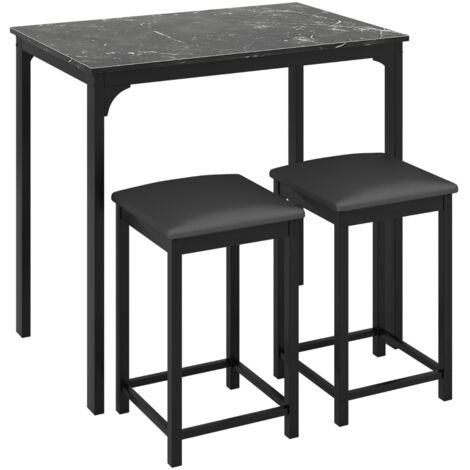 Set da bar a 3 pezzi con 1 tavolo e 2 sgabelli da bar imbottiti gambe in metallo, Set da pranzo ad altezza bancone Nero