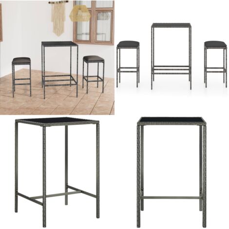 Set da Bar da Giardino 3 pz con Cuscini in Polyrattan Grigio - Tavolo da giardino - Sgabello da giardino