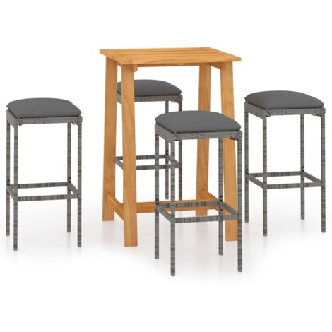 Set da Bar da Giardino 5 pz con Cuscini Grigio