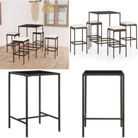 Set da Bar da Giardino 5 pz con Cuscini in Polyrattan Marrone - Tavolo da bar - Sgabelli da giardino