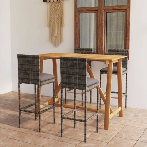 Set da Bar da Giardino 5pz con Cuscini Grigio vidaXL