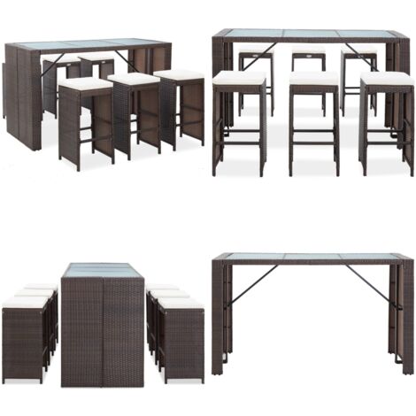 Set da Bar da Giardino 7 pz con Cuscini in Polyrattan Marrone - Set da bar - Cuscini in polyrattan