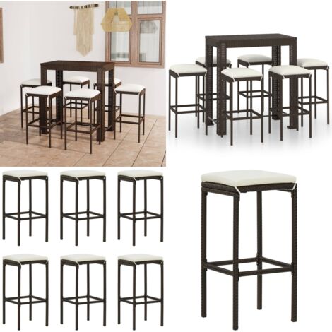 Set da Bar da Giardino 7 pz con Cuscini in Polyrattan Marrone - Set da bar - Sgabelli da giardino
