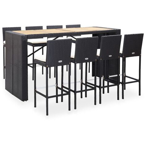 Set da Bar da Giardino 9 pz Polyrattan e Legno di Acacia Nero vidaXL