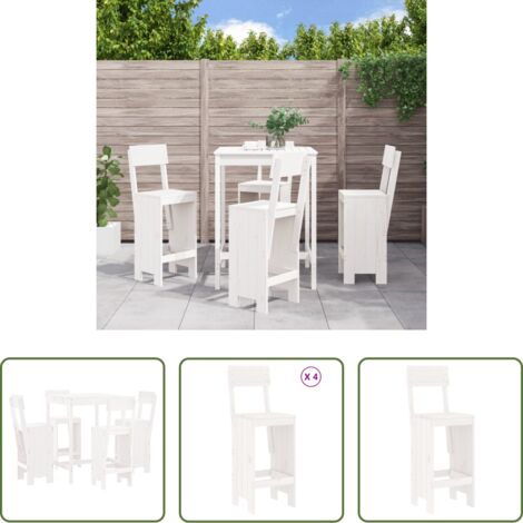 Set da bar in legno -  Set Bar da Giardino 5 pz Bianco in Legno Massello di Pino