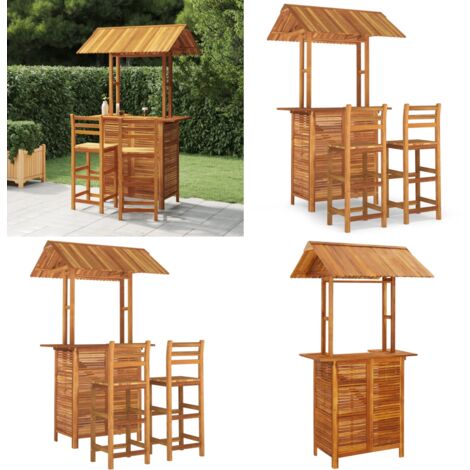 Set da Bar per Giardino 3 pz in Legno Massello di Acacia - Tavolo da giardino - Sgabelli da bar
