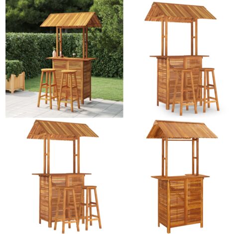 Set da Bar per Giardino 3 pz in Legno Massello di Acacia - Tavolo da giardino - Sgabelli da bar