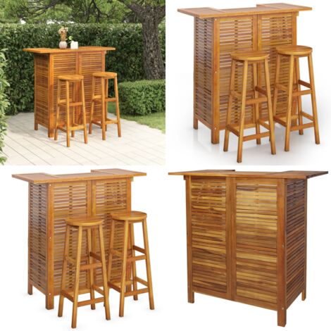 Set da Bar per Giardino 3 pz in Legno Massello di Acacia - Tavolo da giardino - Sgabelli da bar