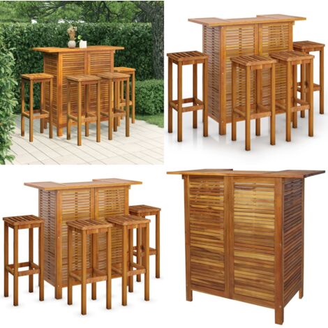 Set da Bar per Giardino 5 pz in Legno Massello di Acacia - Tavolo da giardino - Sgabelli da bar
