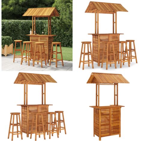 Set da Bar per Giardino 5 pz in Legno Massello di Acacia - Tavolo da giardino - Sgabelli da bar
