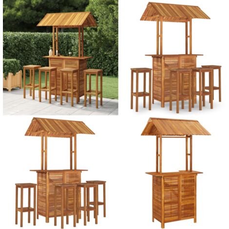 Set da Bar per Giardino 5 pz in Legno Massello di Acacia - Tavolo da giardino - Sgabelli da bar