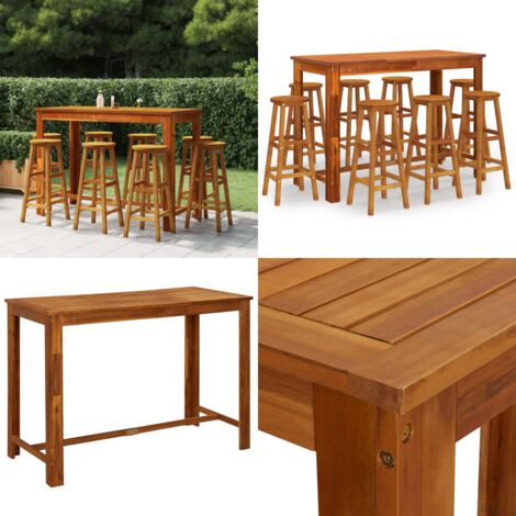Set da Bar per Giardino 9 pz in Legno Massello di Acacia - Tavolo da giardino - Sgabelli da bar