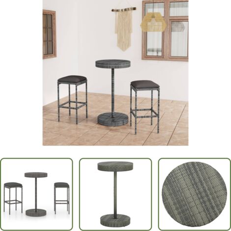 Set da bar -  Set Bar da Giardino 3 pz con Cuscini in Polyrattan Grigio