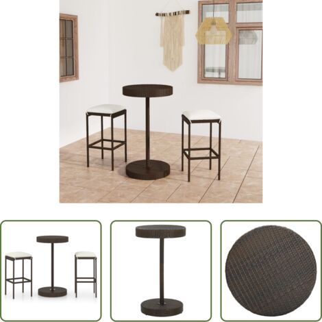 Set da bar -  Set Bar da Giardino 3 pz con Cuscini in Polyrattan Marrone