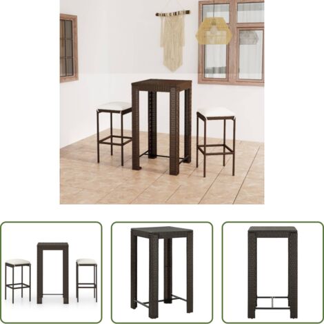 Set da bar -  Set Bar da Giardino 3 pz con Cuscini Polyrattan Marrone