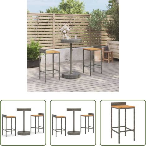 Set da bar -  Set Bar Giardino 3pz Grigio Polyrattan e Legno Massello Acacia