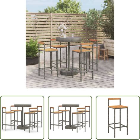 Set da bar -  Set Bar Giardino 5pz Grigio Polyrattan e Legno Massello Acacia