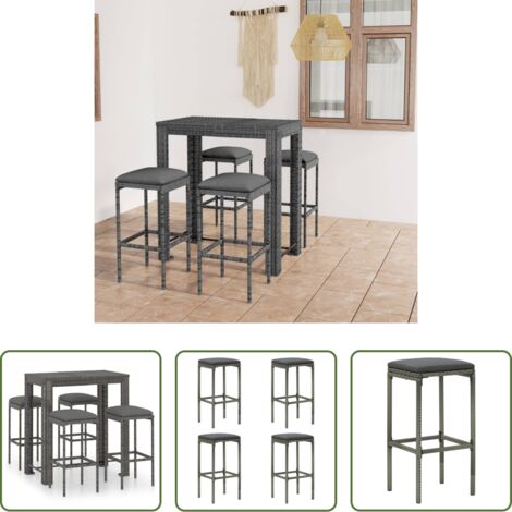 Set da bar -  Set da Bar da Giardino 5 pz con Cuscini in Polyrattan Grigio