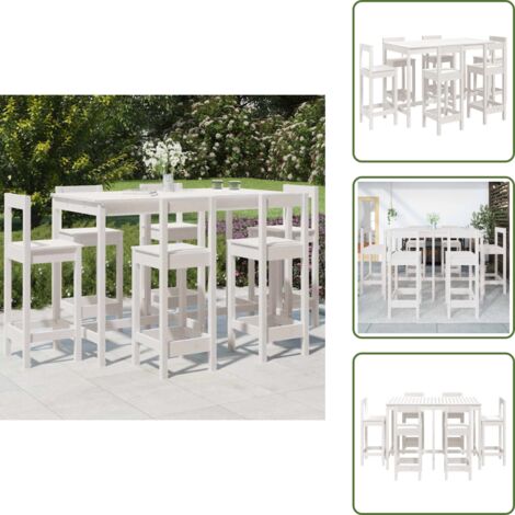 Set da bar - vidaXL Set Bar da Giardino 7 pz Bianco in Legno Massello di Pino - Legno massello